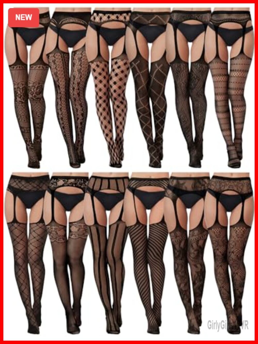 Fishnet Thigh High Stockings Patterned Tights Suspender Pantyhose 12 Pairs